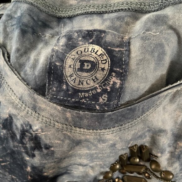 DOUBLE D RANCH Asymmetrical Tie Dye Blue Studded/Beaded Tunic/Dress: Small; NWOT - Picture 3 of 9